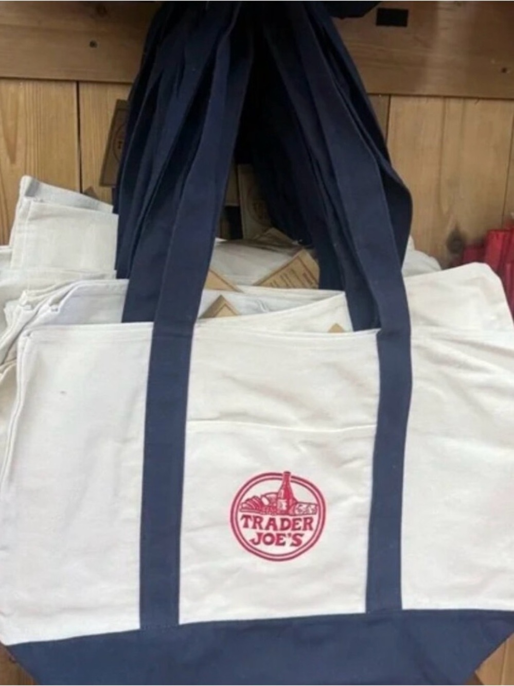 Trader Joe's Canvas Tote Bag in Natural and Navy (5 available)